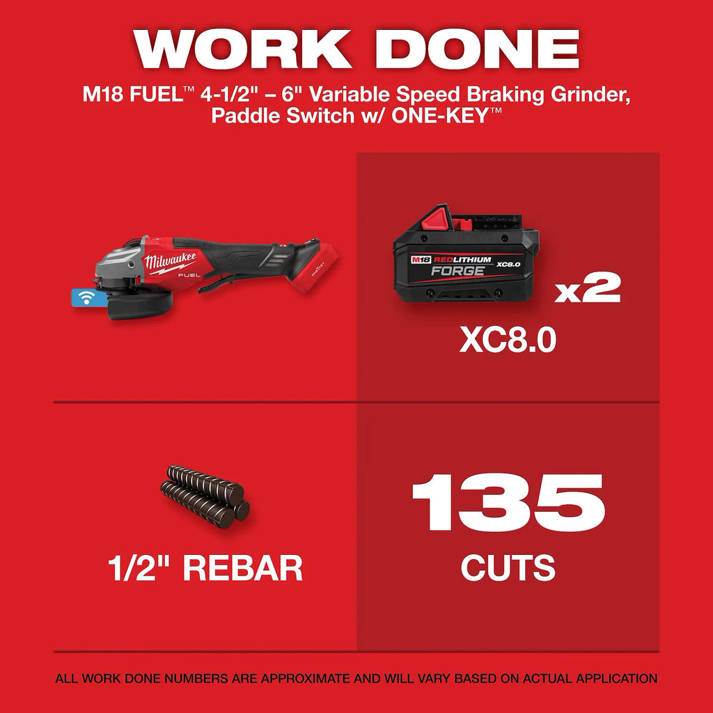 M18 FUEL™ 4-1/2"-6" Variable Speed Braking Grinder, Paddle Switch w/ ONE-KEY™