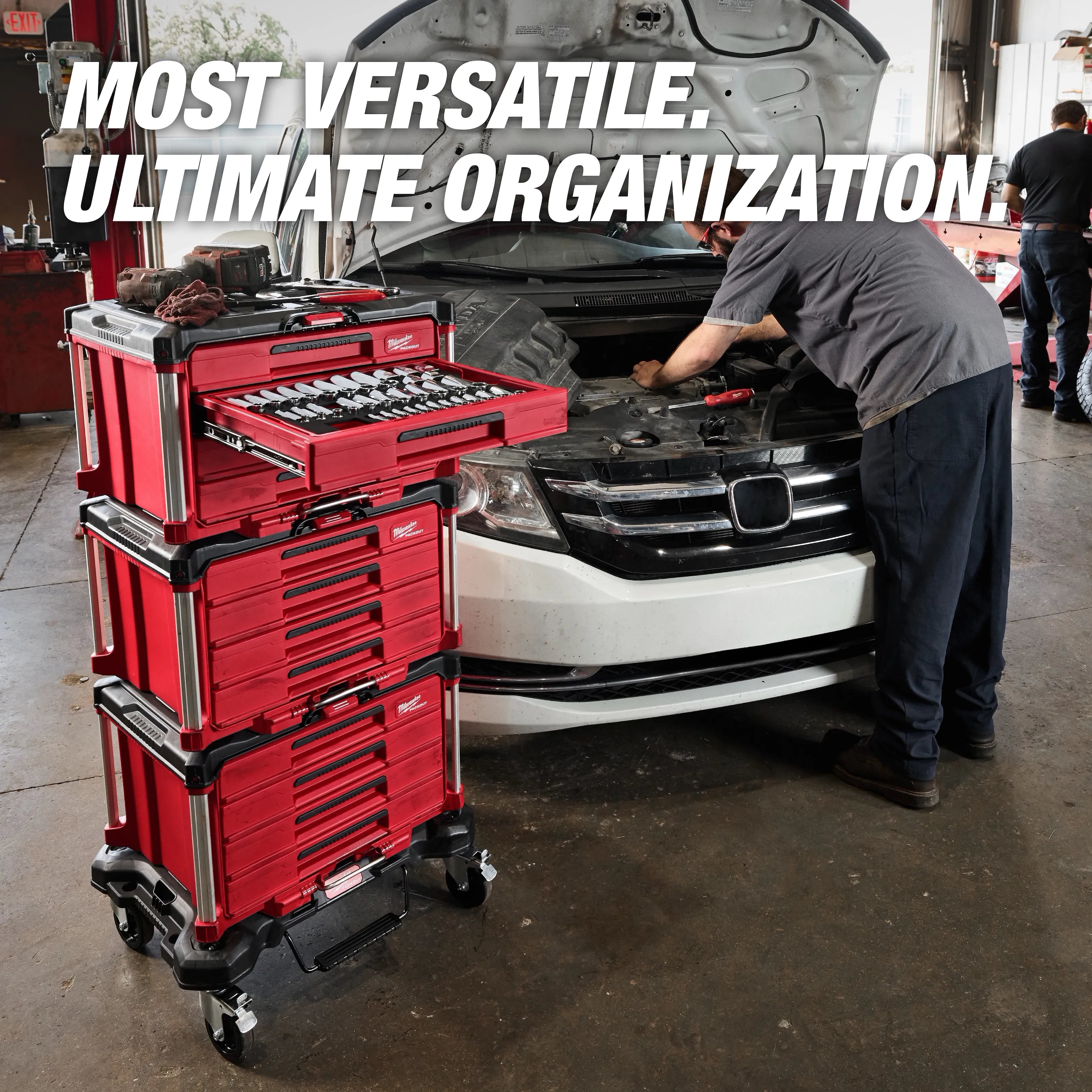242pc. 1/4”, 3/8”, & 1/2” Drive Metric & SAE Ratchet & Socket Set with PACKOUT™ 4-Drawer Tool Box