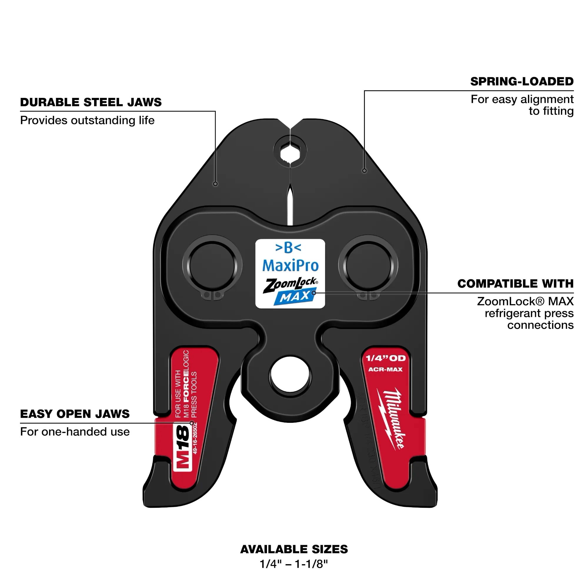 1/4”- 1-1/8” ZoomLock® MAX Press Jaw Kit for M18™ FORCE LOGIC™ Press Tools